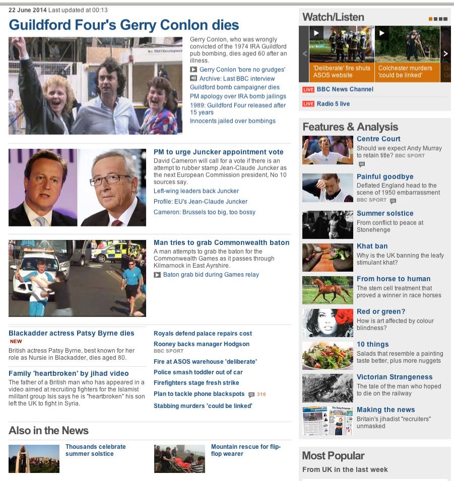 The stories that BBC found more 'newsworthy' by midnight that day